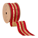 2 1/2" Wired Velvet Ribbon | Red with Gold Fringe | 10 Yard Roll