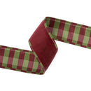 2 1/2" Wired Ultrasuade Velvet | Burgundy w/ Aspen Check Piping and Backing | 10 Yard Roll
