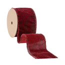 4" Wired Velvet Ribbon | Burgundy Stripe w/ Burgundy Tinsel Edging | 10 Yard Roll
