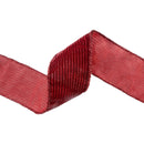 4" Wired Velvet Ribbon | Burgundy Stripe w/ Burgundy Tinsel Edging | 10 Yard Roll