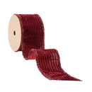 2 1/2" Wired Velvet Ribbon | Burgundy Stripe w/ Burgundy Tinsel Edging | 10 Yard Roll