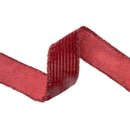 2 1/2" Wired Velvet Ribbon | Burgundy Stripe w/ Burgundy Tinsel Edging | 10 Yard Roll