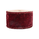 2 1/2" Wired Velvet Ribbon | Burgundy Stripe w/ Burgundy Tinsel Edging | 10 Yard Roll