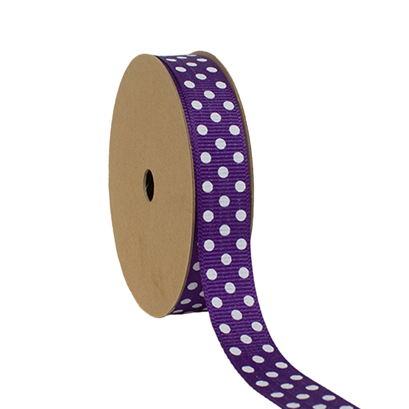 5/8" Confetti Dot Grosgrain Ribbon | Purple (465)/White Dot | 25 Yard Roll