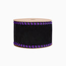 2 1/2" Wired Ribbon Black Velor w/ Purple/Black Striped Piping and Backing | 10 Yard Roll