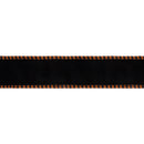 2 1/2" Wired Ribbon Black Velour w/ Orange/Black Striped Piping and Backing | 10 Yard Roll