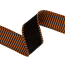 2 1/2" Wired Ribbon Black Velour w/ Orange/Black Striped Piping and Backing | 10 Yard Roll
