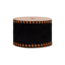 2 1/2" Wired Ribbon Black Velour w/ Orange/Black Striped Piping and Backing | 10 Yard Roll