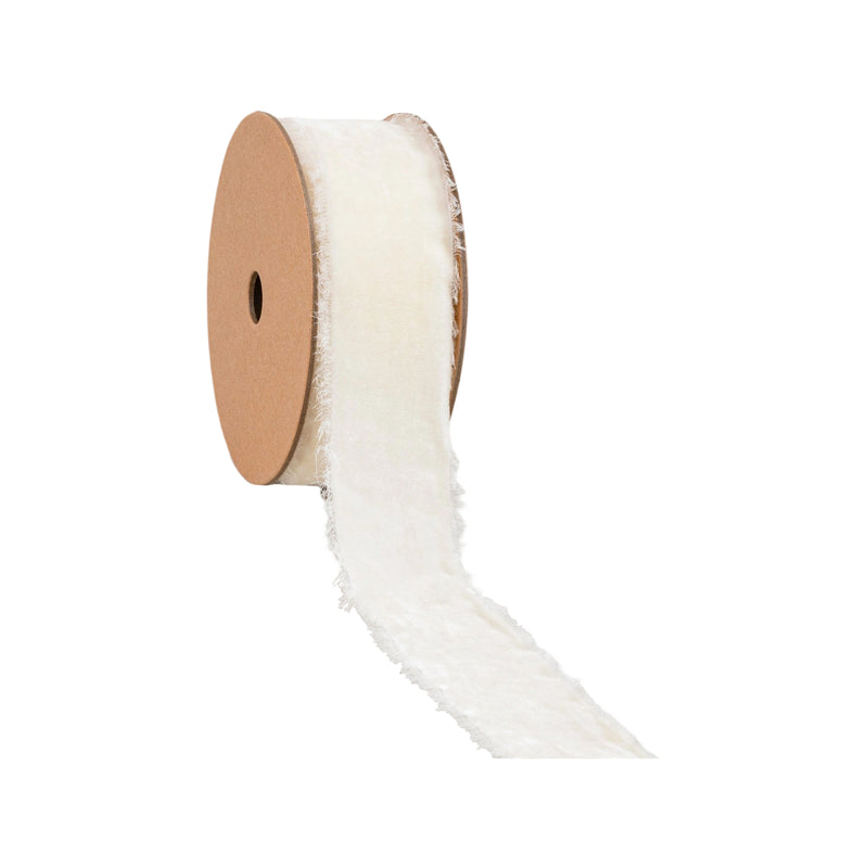 1 1/2" Frayed Velvet | Antique White | 5 Yard Roll