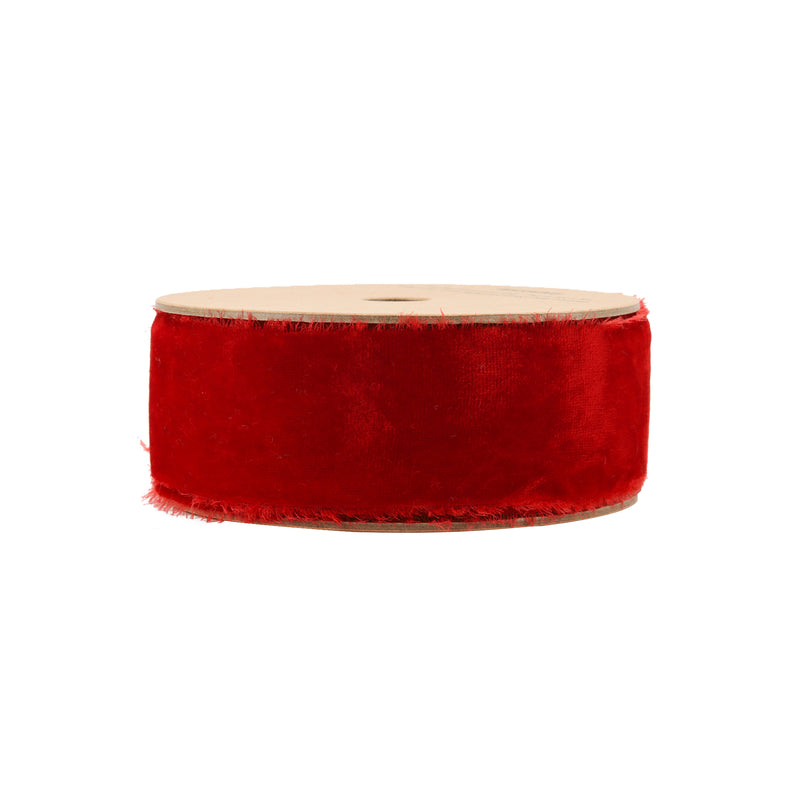 1 1/2" Frayed Edge Velvet Ribbon | Magenta | 5 Yard Roll