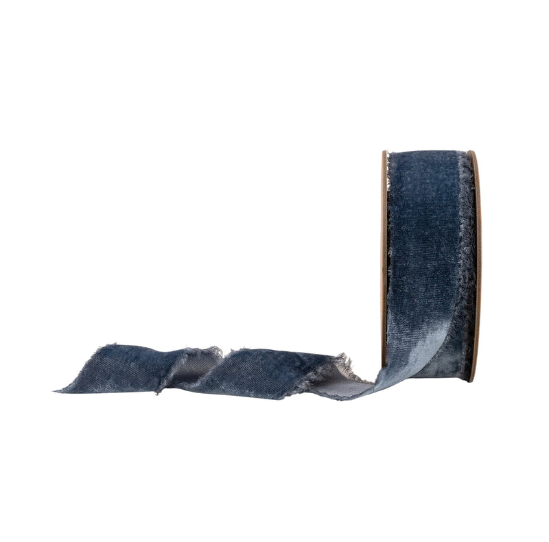 1 1/2" Frayed Velvet | Smoke Blue | 5 Yard Roll