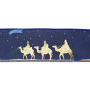 2 1/2" Faux Linen Wired Ribbon | Blue w/ Gold Print Three Wise Men | 10 Yard Roll