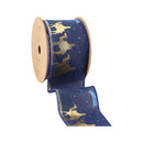 2 1/2" Faux Linen Wired Ribbon | Blue w/ Gold Print Three Wise Men | 10 Yard Roll