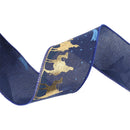 2 1/2" Faux Linen Wired Ribbon | Blue w/ Gold Print Three Wise Men | 10 Yard Roll