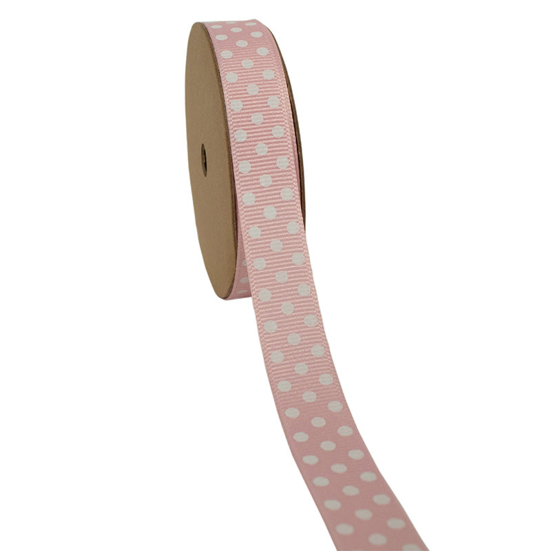 5/8" Confetti Dot Grosgrain Ribbon | Lt Pink (117)/White Dot | 25 Yard Roll