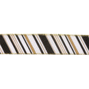 1 1/2" Faux Linen Wired Ribbon | w/ Black & White & Gold Stamping Twill Stripe | 10 Yard Roll