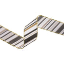 1 1/2" Faux Linen Wired Ribbon | w/ Black & White & Gold Stamping Twill Stripe | 10 Yard Roll