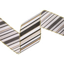 2 1/2" Faux Linen Wired Ribbon | w/ Black & White & Gold Stamping Twill Stripe | 10 Yard Roll