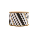 2 1/2" Faux Linen Wired Ribbon | w/ Black & White & Gold Stamping Twill Stripe | 10 Yard Roll