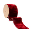4" Wired Plush Velvet Ribbon | Red w/ Red/Black/Gold Plaid Cording and Backing | 10 Yard Roll