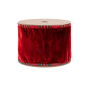 4" Wired Plush Velvet Ribbon | Red w/ Red/Black/Gold Plaid Cording and Backing | 10 Yard Roll