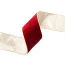 4" Wired Premium Velvet Ribbon | Red w/ Gold Metallic Backing | 10 Yard Roll