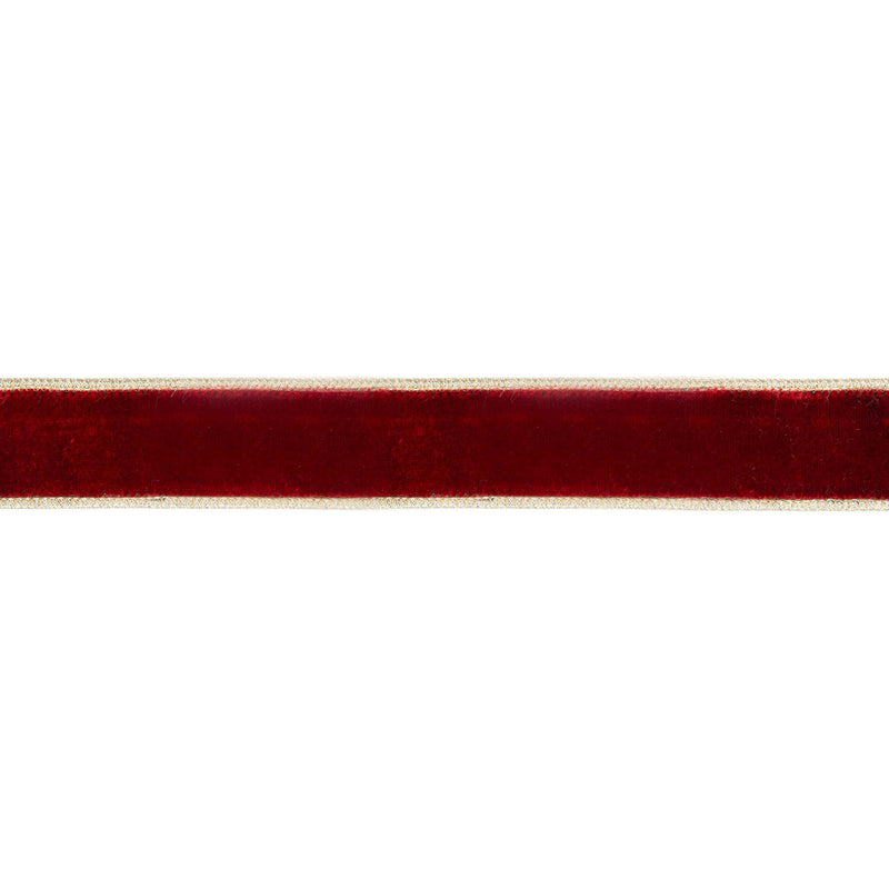 1 1/2" Wired Premium Velvet Ribbon | Red w/ Gold Metallic Backing | 10 Yard Roll