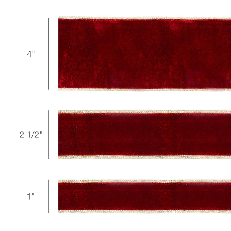 2 1/2" Wired Premium Velvet Ribbon | Red w/ Gold Metallic Backing | 10 Yard Roll