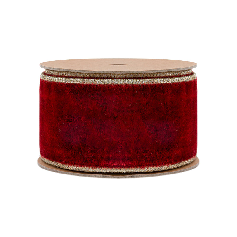 2 1/2" Wired Premium Velvet Ribbon | Red w/ Gold Metallic Backing | 10 Yard Roll