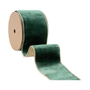 4" Wired Premium Velvet Ribbon | Dark Green w/ Gold Metallic Backing | 10 Yard Roll