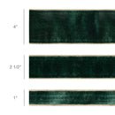 4" Wired Premium Velvet Ribbon | Dark Green w/ Gold Metallic Backing | 10 Yard Roll