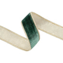 1 1/2" Wired Premium Velvet Ribbon | Dark Green w/ Gold Metallic Backing | 10 Yard Roll