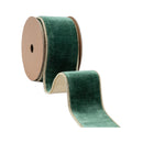 2 1/2" Wired Premium Velvet Ribbon | Dark Green w/ Gold Metallic Backing | 10 Yard Roll