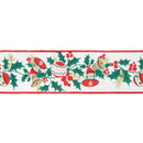 4" Wired Ribbon | Vintage Holly and Bells on Off-White | 10 Yard Roll