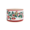 4" Wired Ribbon | Vintage Holly and Bells on Off-White | 10 Yard Roll