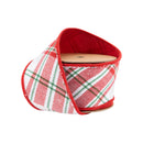 2 1/2" Wired Ribbon | Varsity Plaid White/Red w/ Red Dupioni-fused Backing | 10 Yard Roll