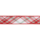 2 1/2" Wired Ribbon | Varsity Plaid White/Red w/ Red Dupioni-fused Backing | 10 Yard Roll
