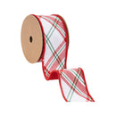 2 1/2" Wired Ribbon | Varsity Plaid White/Red w/ Red Dupioni-fused Backing | 10 Yard Roll