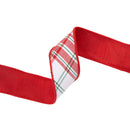 2 1/2" Wired Ribbon | Varsity Plaid White/Red w/ Red Dupioni-fused Backing | 10 Yard Roll
