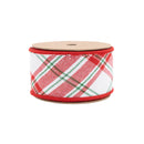 2 1/2" Wired Ribbon | Varsity Plaid White/Red w/ Red Dupioni-fused Backing | 10 Yard Roll