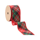 2 1/2" Wired Ribbon | Varsity Plaid Red/Green w/ Red Dupioni-fused Backing | 10 Yard Roll