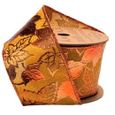 2 1/2" Wired Ribbon | "Metallic Maple Leaf" Marigold/Copper | 10 Yard Roll