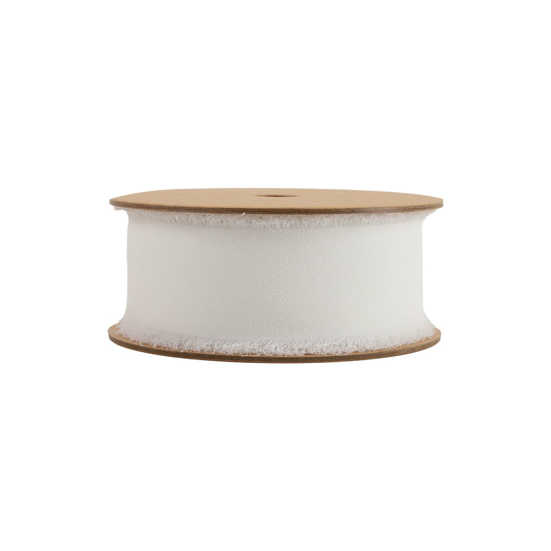 1 1/2" Frayed Edge Chiffon Ribbon | White | 10 Yard Roll