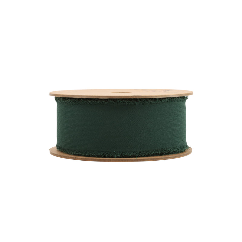 1 1/2" Frayed Edge Chiffon Ribbon | Dark Green | 10 Yard Roll