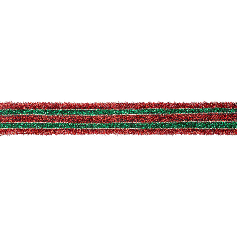 1 1/2" Wired Woven Tinsel Ribbon | Red/Green/Gold | 10 Yard Roll