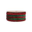 1 1/2" Wired Woven Tinsel Ribbon | Red/Green/Gold | 10 Yard Roll
