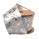 2 1/2" Wired Ribbon | "Metallic Snowflake" White/Silver | 10 Yard Roll