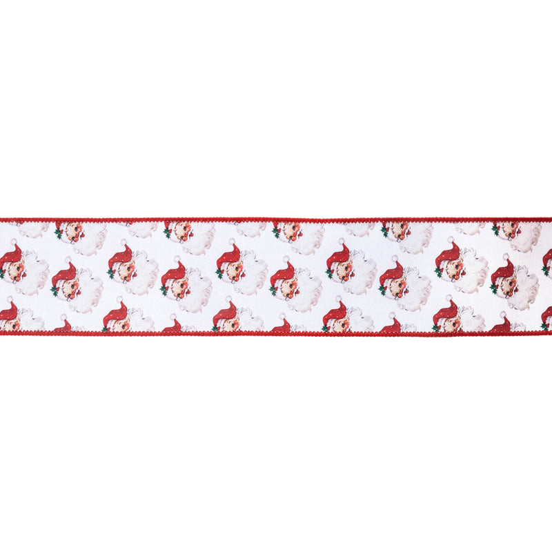 2 1/2" Wired Reversible Dupioni | Santa Face w/ Red and Red Backing | 10 Yard Roll