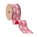 2 1/2" Wired Reversible Dupioni | Santa Face Red and White Stripe | 10 Yard Roll