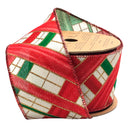 2 1/2" Wired Ribbon | "Faux Argyle" White/Red Multi | 10 Yard Roll